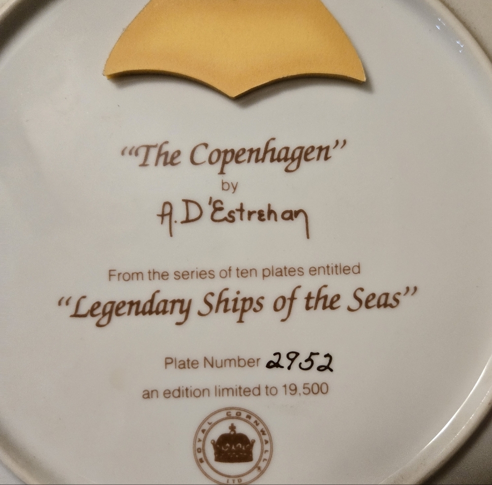 80s Royal Cornwall "The Copenhagwn" Collector Plate by Artist D'Estrehan - Picture 4 of 4